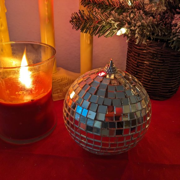 Large 5" Mirrored Disco Ball Like Tree Ornament - Picture 3 of 11